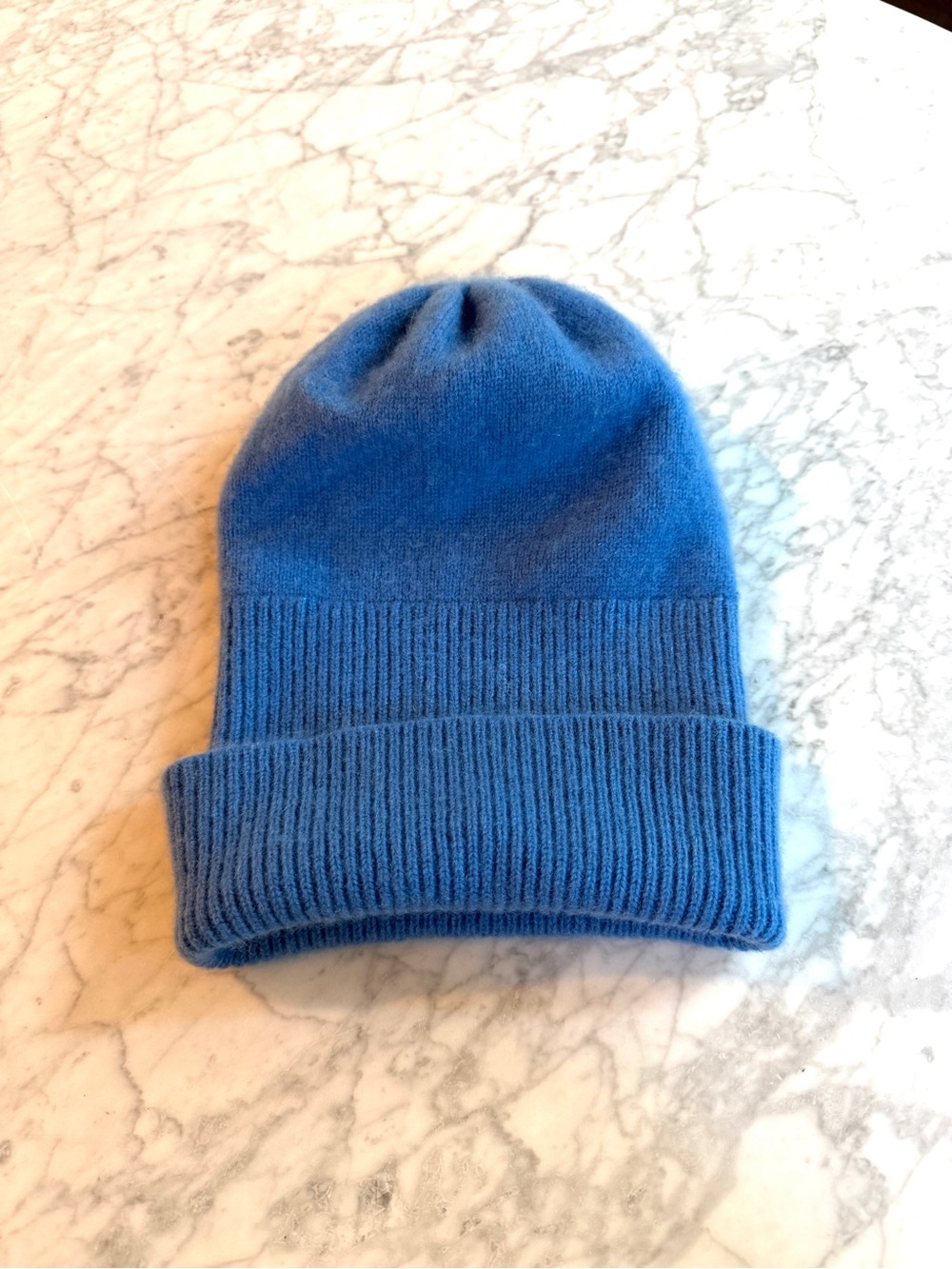 Portolano 100% Cashmere Knit Winter Hat In Blue One Size Soft Stretch Ribbed